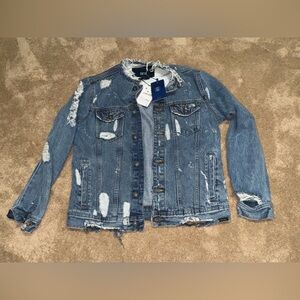 Zara Mens 1975 Denim Distressed Jacket Ripped Faded Size M